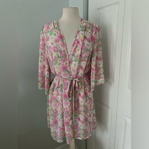 Oscar de la Renta Pink Label Women Floral Chiffon Short Wrap Duster Rope Small
